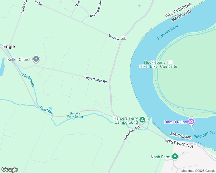 map of restaurants, bars, coffee shops, grocery stores, and more near 2017 Bakerton Road in Harpers Ferry