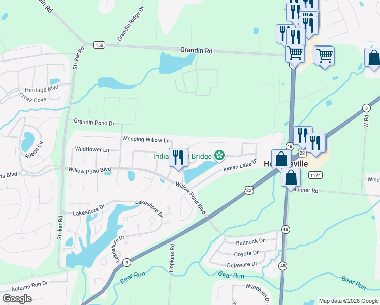 map of restaurants, bars, coffee shops, grocery stores, and more near 453 Dakota Run in Maineville