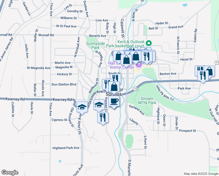 map of restaurants, bars, coffee shops, grocery stores, and more near 415 Saint Louis Avenue in Excelsior Springs