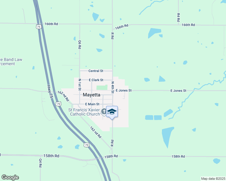 map of restaurants, bars, coffee shops, grocery stores, and more near 204 North 4th Street in Mayetta