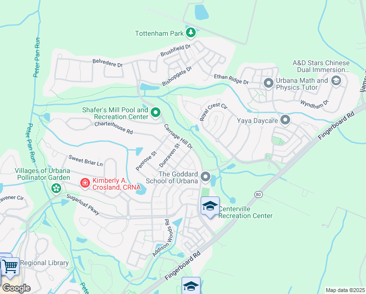 map of restaurants, bars, coffee shops, grocery stores, and more near 3876 Carriage Hill Drive in Frederick