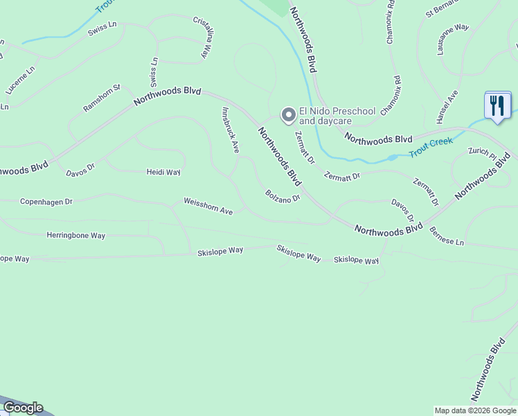 map of restaurants, bars, coffee shops, grocery stores, and more near 11100 Bolzano Drive in Truckee