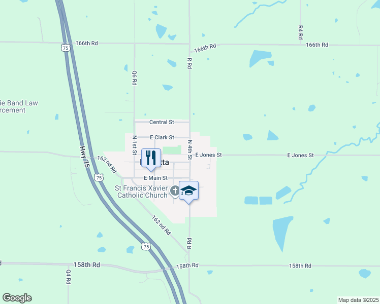 map of restaurants, bars, coffee shops, grocery stores, and more near 204 North 4th Street in Mayetta