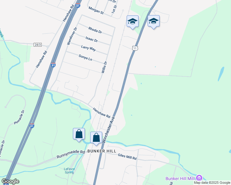 map of restaurants, bars, coffee shops, grocery stores, and more near 45 Abbington Court in Bunker Hill