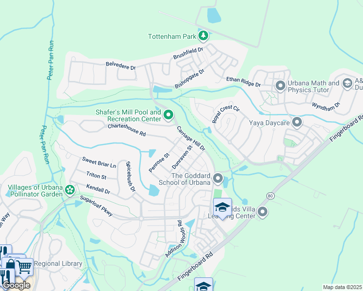 map of restaurants, bars, coffee shops, grocery stores, and more near 9431 Penrose Street in Frederick