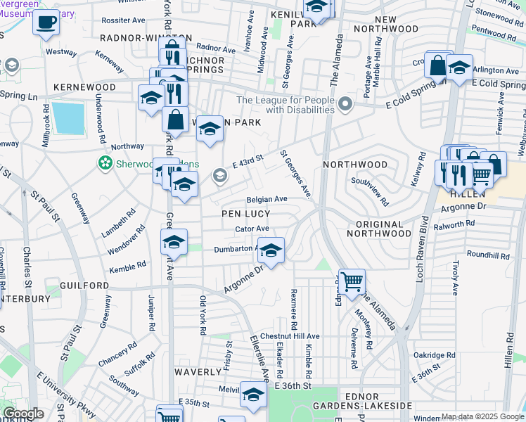 map of restaurants, bars, coffee shops, grocery stores, and more near 822 East 41st Street in Baltimore