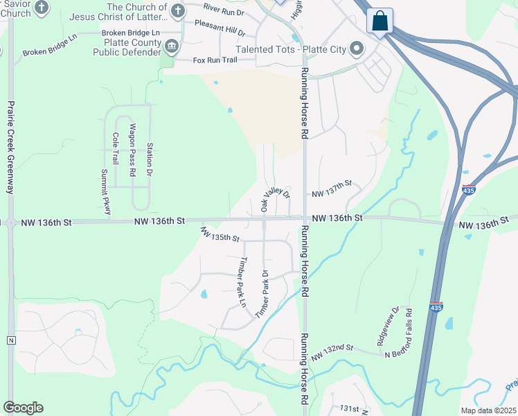map of restaurants, bars, coffee shops, grocery stores, and more near 13642 Oak Valley Drive in Platte City