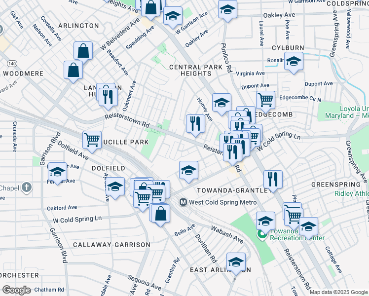 map of restaurants, bars, coffee shops, grocery stores, and more near 2808 Waldorf Avenue in Baltimore