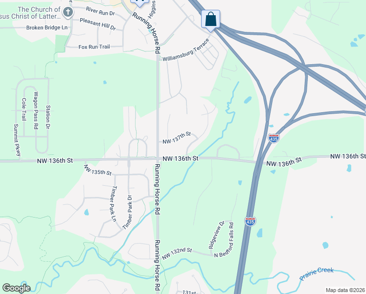 map of restaurants, bars, coffee shops, grocery stores, and more near 15465 Northwest 137th Street in Platte City