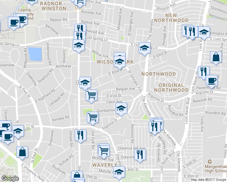 map of restaurants, bars, coffee shops, grocery stores, and more near 807 Belgian Avenue in Baltimore