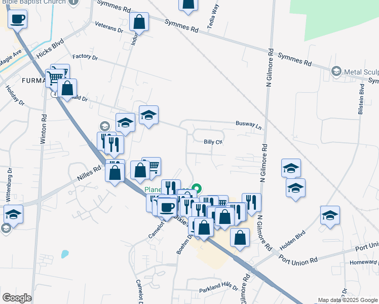 map of restaurants, bars, coffee shops, grocery stores, and more near 94 Sammy Drive in Fairfield