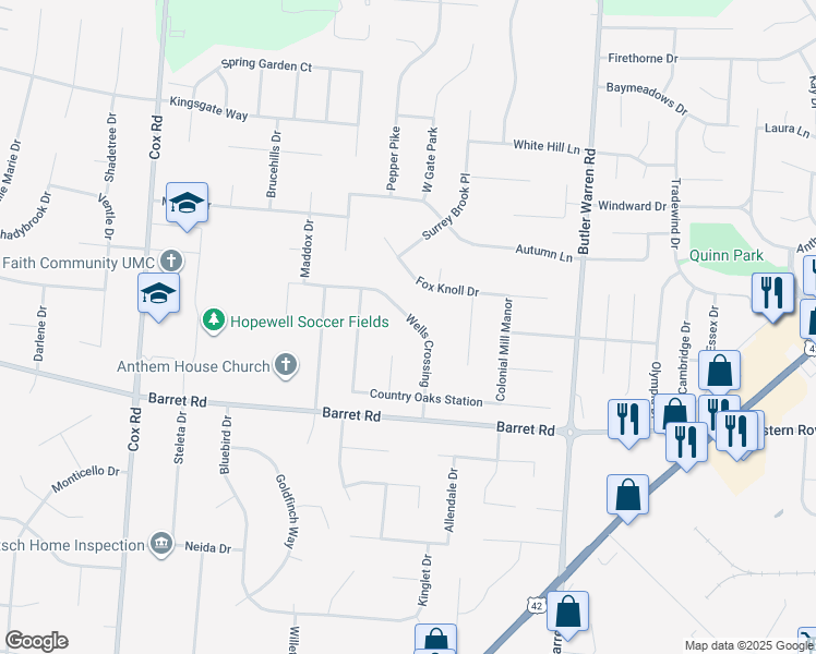 map of restaurants, bars, coffee shops, grocery stores, and more near 8159 Wells Crossing in Butler County