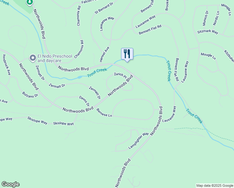 map of restaurants, bars, coffee shops, grocery stores, and more near 17305 Northwoods Boulevard in Truckee