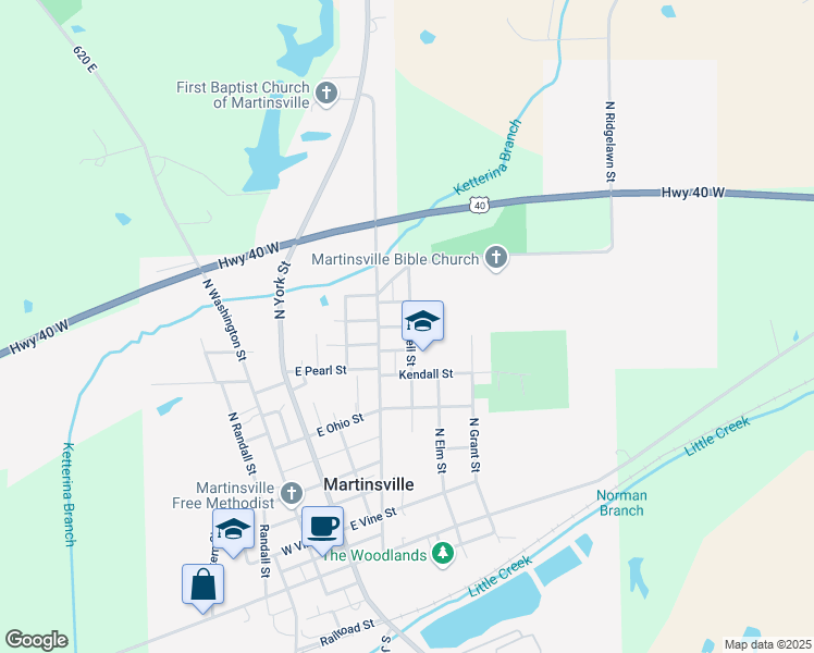map of restaurants, bars, coffee shops, grocery stores, and more near 501 North Ferrell Street in Martinsville