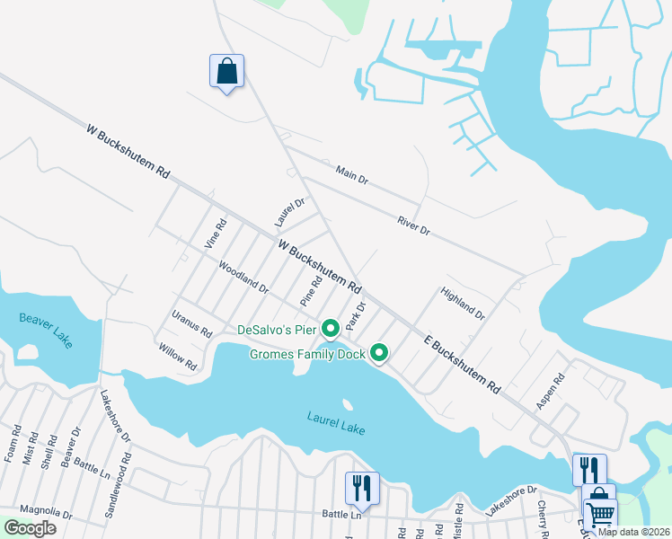 map of restaurants, bars, coffee shops, grocery stores, and more near 200 W Buckshutem Rd in Millville