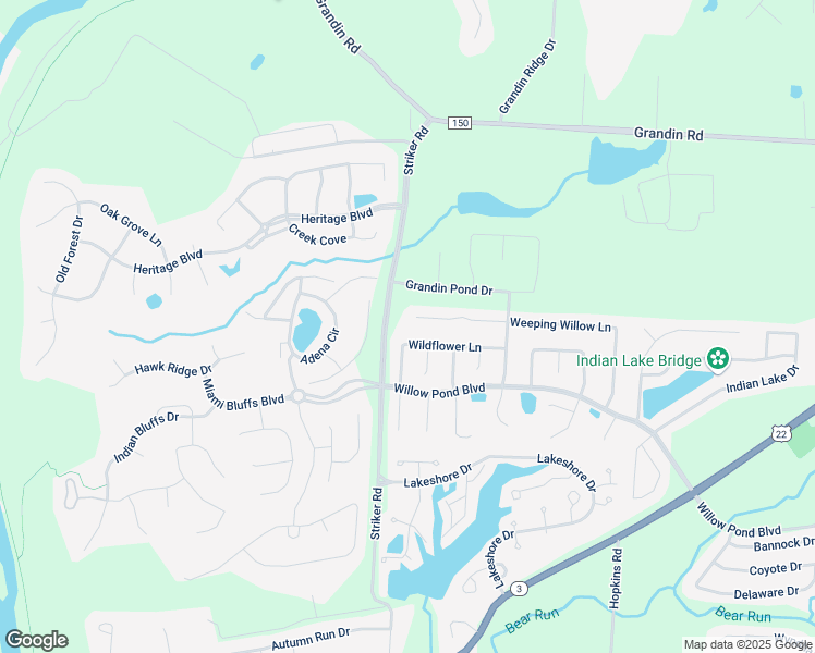 map of restaurants, bars, coffee shops, grocery stores, and more near 1059 Weeping Willow Lane in Maineville