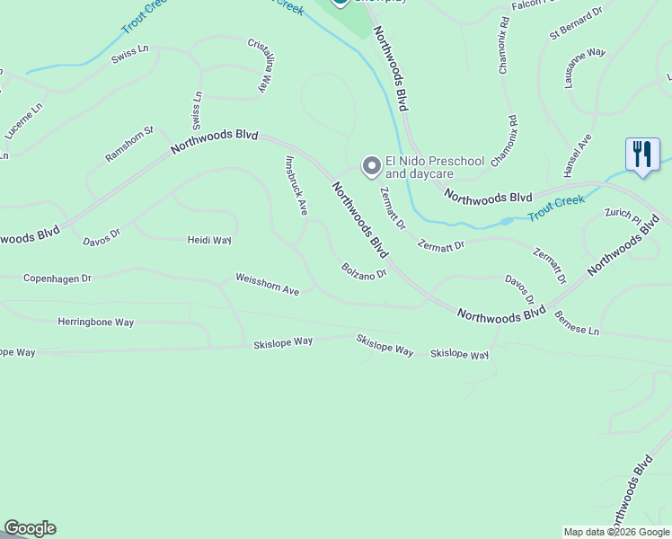 map of restaurants, bars, coffee shops, grocery stores, and more near 11100 Bolzano Drive in Truckee
