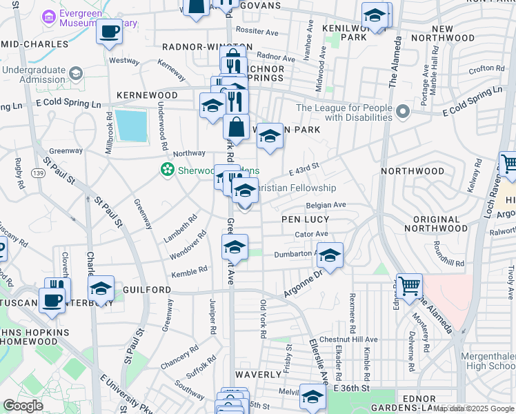 map of restaurants, bars, coffee shops, grocery stores, and more near 508 East 42nd Street in Baltimore