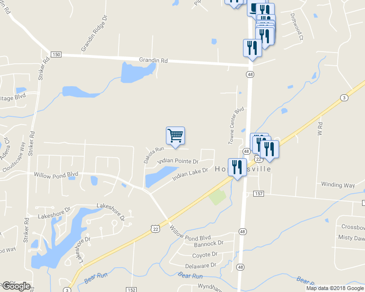 map of restaurants, bars, coffee shops, grocery stores, and more near 276 Dakota Run in Maineville