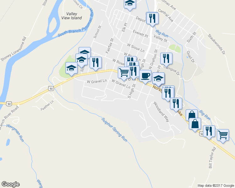 map of restaurants, bars, coffee shops, grocery stores, and more near 140 West Marathon Place in Romney