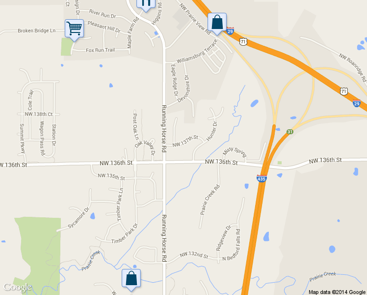 map of restaurants, bars, coffee shops, grocery stores, and more near 15465 Northwest 137th Street in Platte City