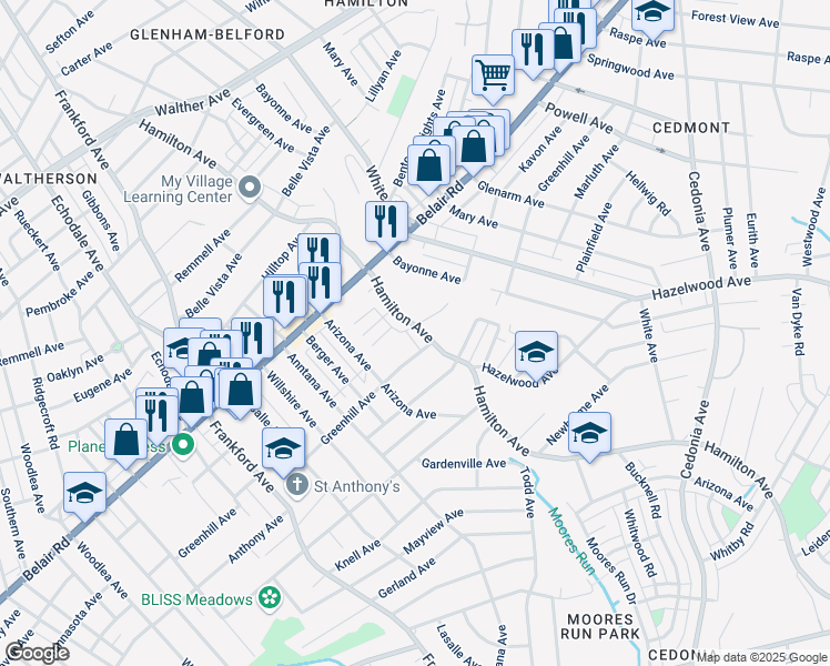 map of restaurants, bars, coffee shops, grocery stores, and more near 4321 Hamilton Avenue in Baltimore