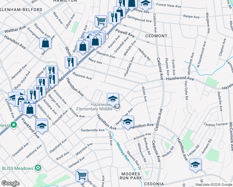 map of restaurants, bars, coffee shops, grocery stores, and more near 5722 Plainfield Avenue in Baltimore