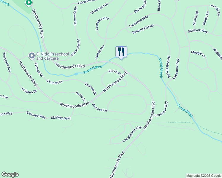map of restaurants, bars, coffee shops, grocery stores, and more near 17305 Northwoods Boulevard in Truckee