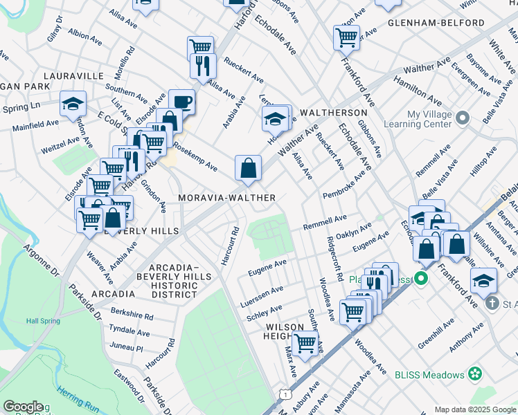 map of restaurants, bars, coffee shops, grocery stores, and more near 4702 Crosswood Avenue in Baltimore