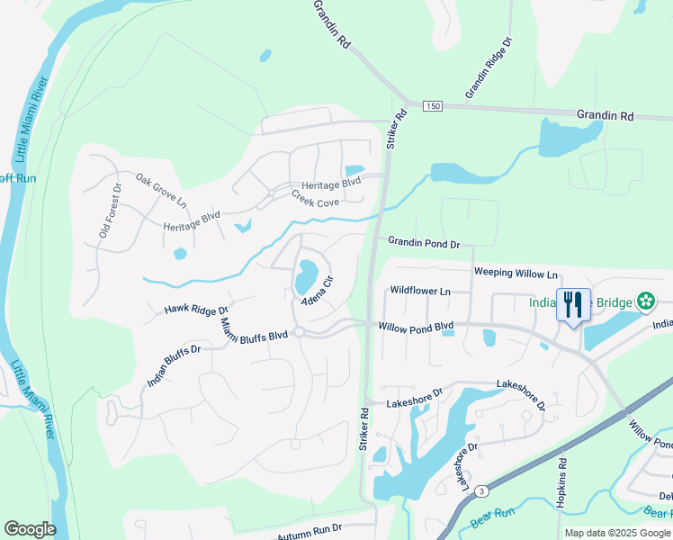 map of restaurants, bars, coffee shops, grocery stores, and more near 6680 Adena Circle in Maineville