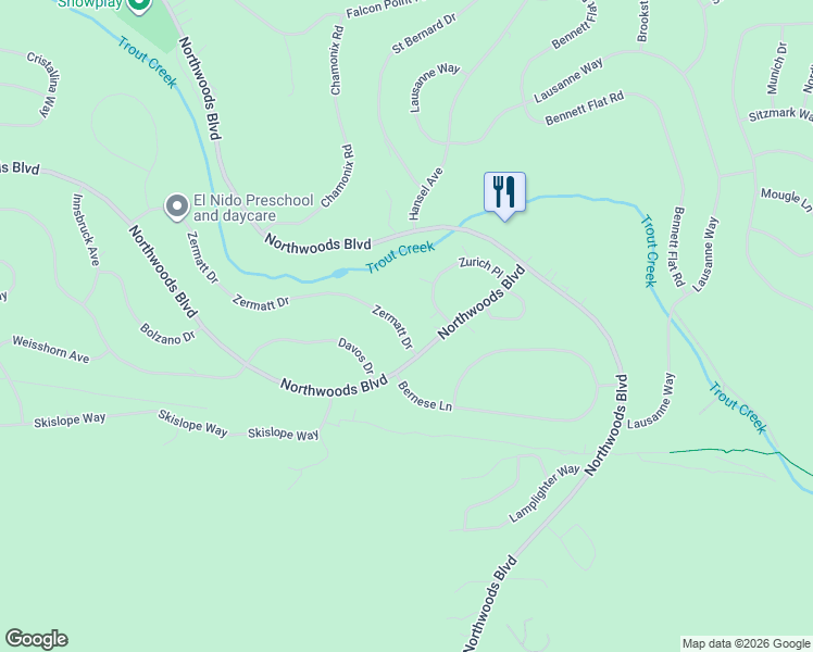 map of restaurants, bars, coffee shops, grocery stores, and more near 11010 Zermatt Drive in Truckee