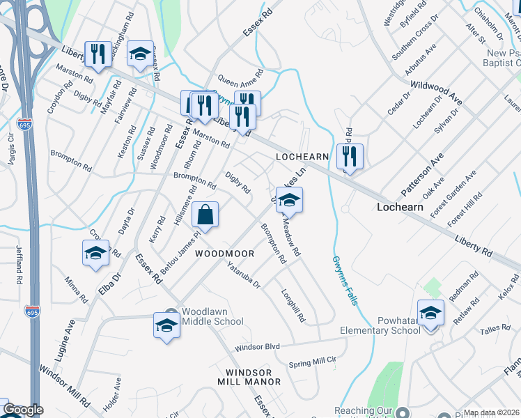 map of restaurants, bars, coffee shops, grocery stores, and more near 3302 Saint Lukes Lane in Lochearn