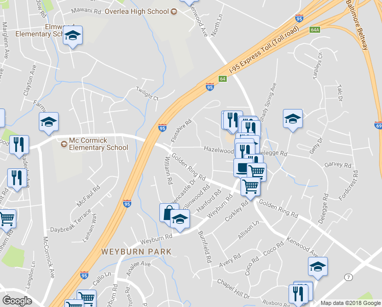 map of restaurants, bars, coffee shops, grocery stores, and more near 6415 Hazelwood Avenue in Rosedale