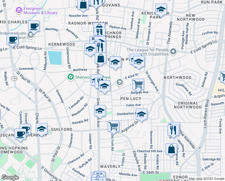 map of restaurants, bars, coffee shops, grocery stores, and more near 600 Springfield Avenue in Baltimore