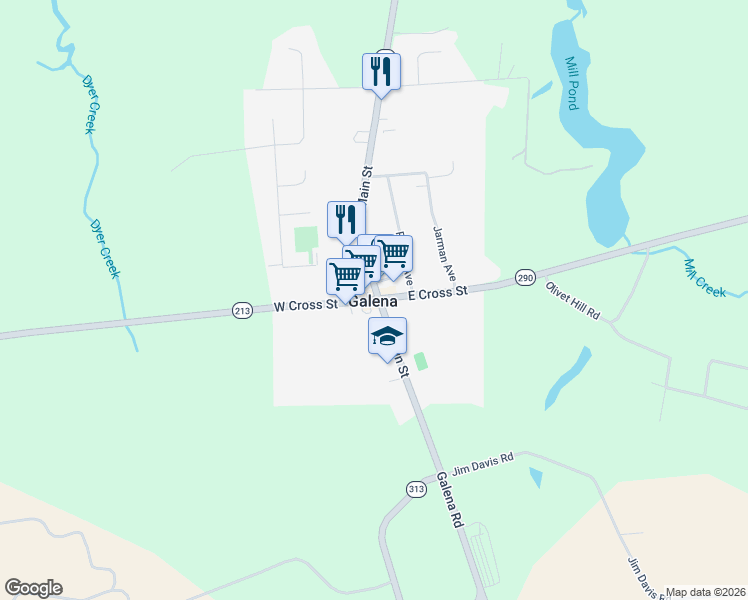map of restaurants, bars, coffee shops, grocery stores, and more near 100 North Main Street in Galena