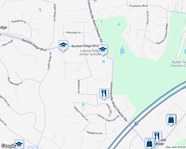 map of restaurants, bars, coffee shops, grocery stores, and more near 8470 Beckett Pointe Drive in Beckett Ridge