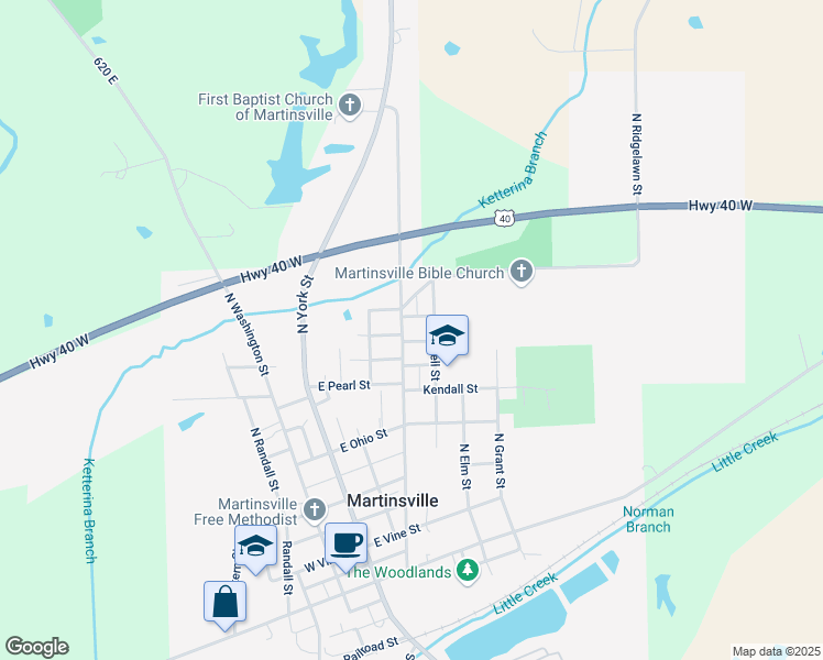 map of restaurants, bars, coffee shops, grocery stores, and more near 501-619 North Ferrell Street in Martinsville