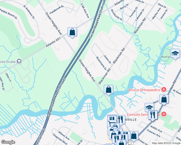 map of restaurants, bars, coffee shops, grocery stores, and more near 4046 Ocean Heights Avenue in Egg Harbor Township