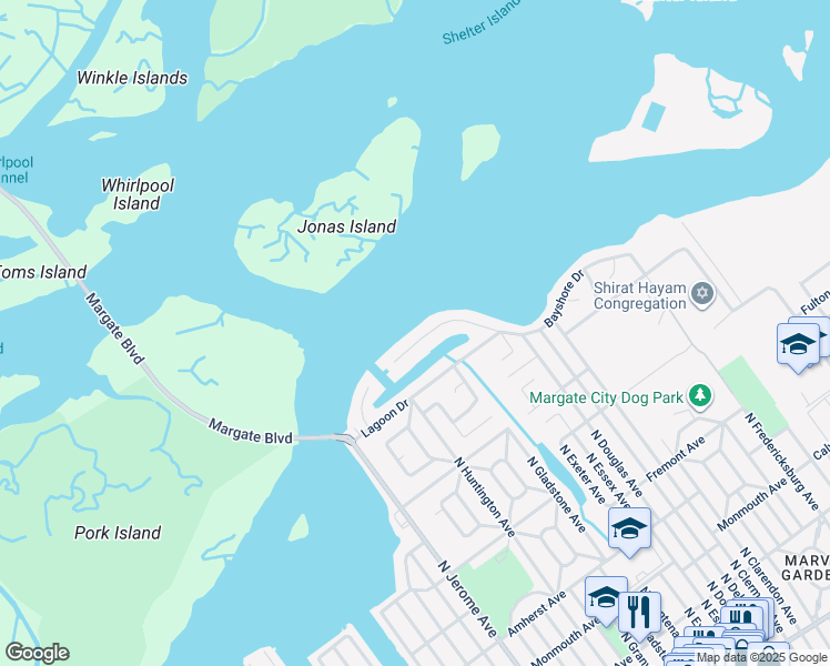 map of restaurants, bars, coffee shops, grocery stores, and more near 8103 Bayshore Drive in Margate City