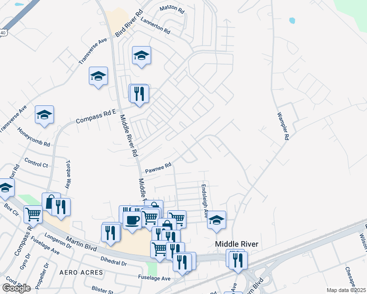 map of restaurants, bars, coffee shops, grocery stores, and more near 508 Gloucester Court in Middle River