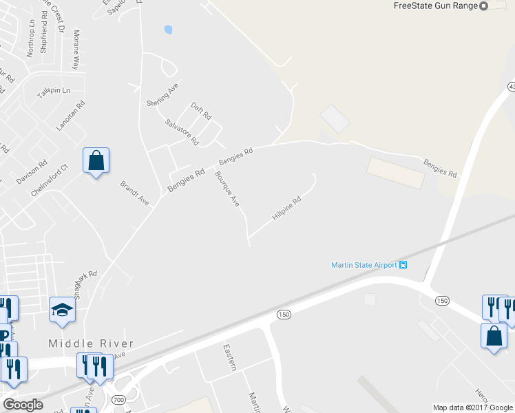 map of restaurants, bars, coffee shops, grocery stores, and more near 1006 Bengies Road in Middle River