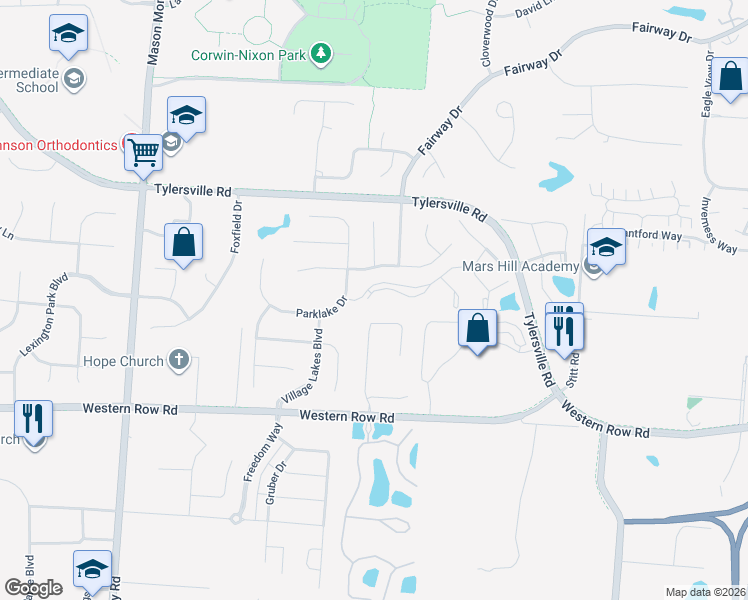 map of restaurants, bars, coffee shops, grocery stores, and more near 6751 Summer Field Drive in Mason