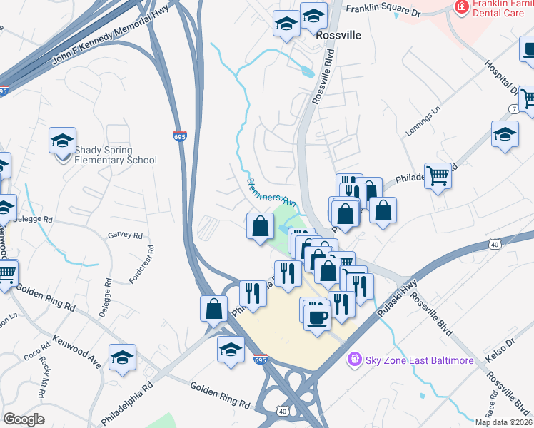 map of restaurants, bars, coffee shops, grocery stores, and more near 3 Orion Court in Rosedale