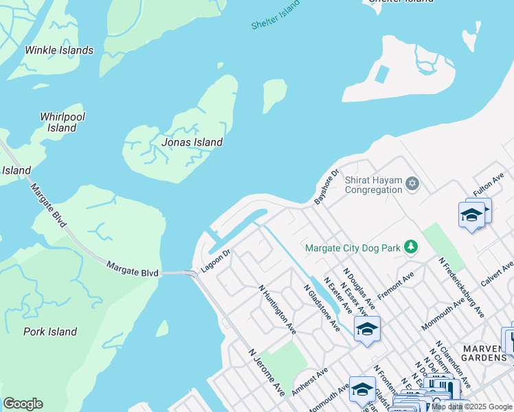 map of restaurants, bars, coffee shops, grocery stores, and more near 7910 Bayshore Drive in Margate City