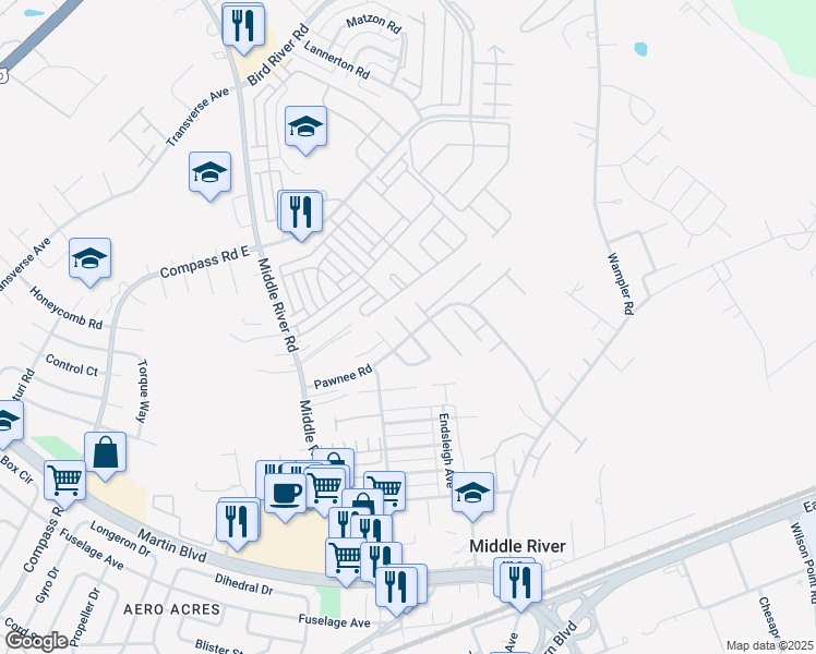 map of restaurants, bars, coffee shops, grocery stores, and more near 508 Gloucester Ct in Middle River