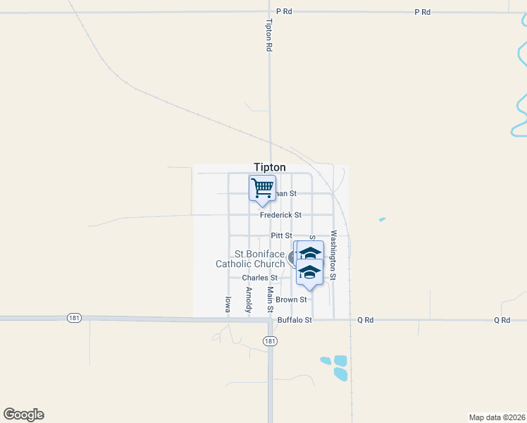 map of restaurants, bars, coffee shops, grocery stores, and more near 500 Arnoldy in Tipton