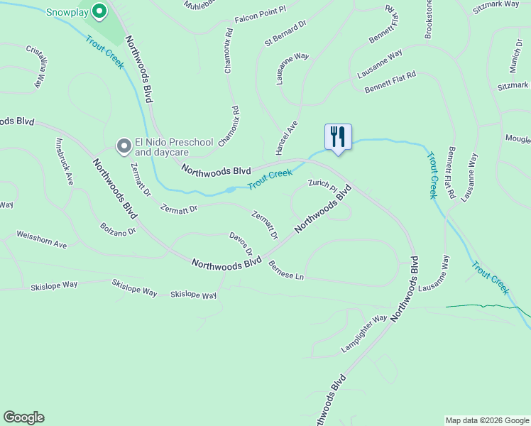 map of restaurants, bars, coffee shops, grocery stores, and more near 11010 Zermatt Drive in Truckee