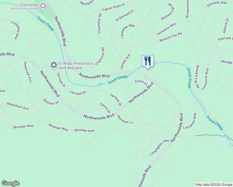 map of restaurants, bars, coffee shops, grocery stores, and more near 11010 Zermatt Drive in Truckee