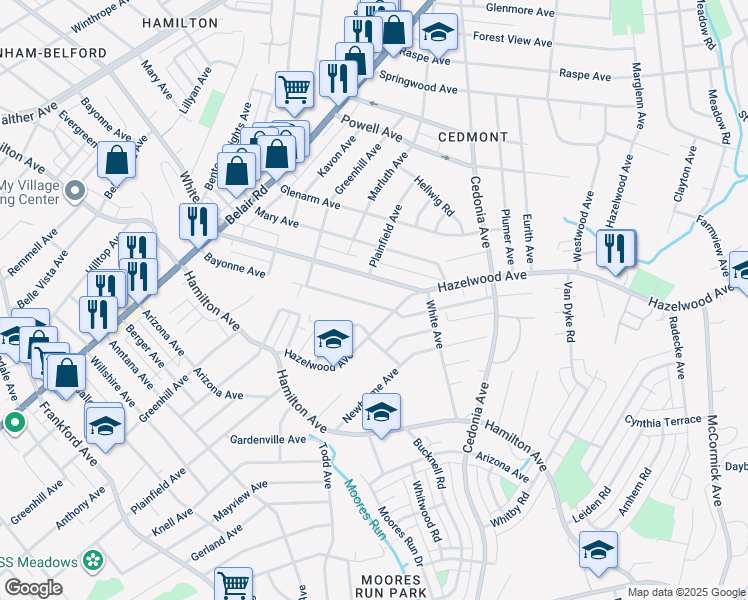 map of restaurants, bars, coffee shops, grocery stores, and more near 4600 Bayonne Avenue in Baltimore