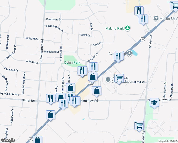 map of restaurants, bars, coffee shops, grocery stores, and more near 6640 Donna Jean Boulevard in Mason